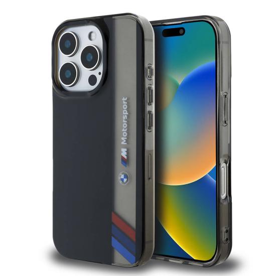 iPhone Uyumlu 16 Pro Max Kılıf BMW Orjinal Lisanslı M Logolu Üç Renk Çizgili Motorsport Vertical Stripe Kapak