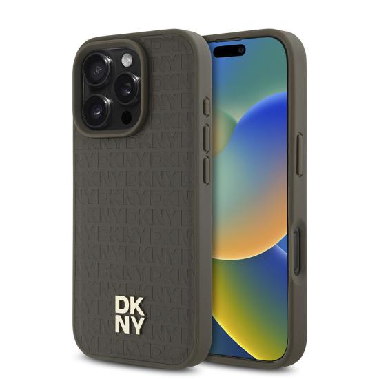 iPhone Uyumlu 16 Pro Kılıf DKNY Orjinal Lisanslı Magsafe Şarj Özellikli 3D Yazılı Repeat Pattern Kapak