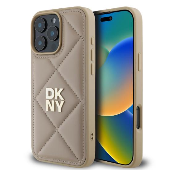 iPhone Uyumlu 16 Pro Kılıf DKNY Orjinal Lisanslı Kapitone Tasarımlı Metal Logolu Deri Kapak