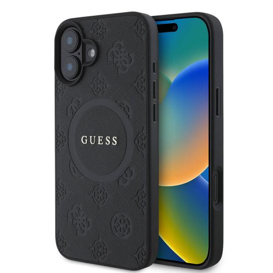 iPhone Uyumlu 16 Kılıf Guess Orjinal Lisanslı Magsafe Şarj Özellikli Yazı Logolu Saffiano Peony Kapak