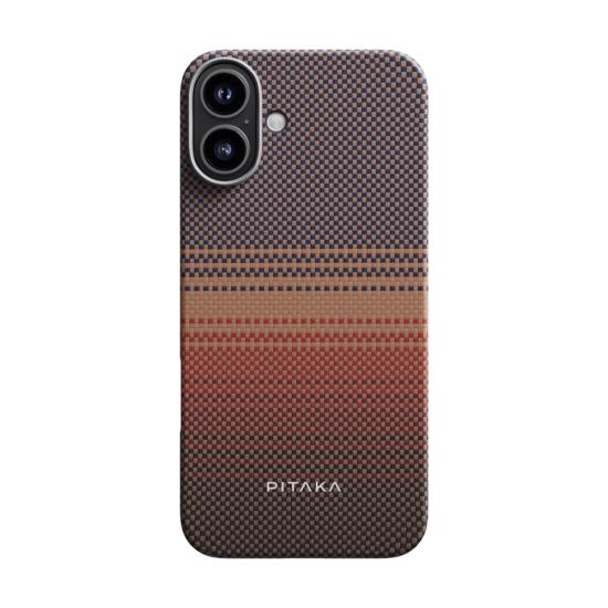 iPhone Uyumlu 16 Plus Kılıf Magsafe Şarj Özellikli Aramid Fiber Pitaka Tactile Woven Sunset-Moonrise Serisi Sunset Kapak